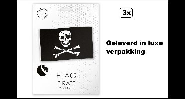 3x Luxe vlag Piraat zwart/wit 150cm x 90cm - vlag verpakt in luxe verpakking - Piraten festival thema feest fun verjaardag