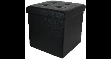 Home Deco Factory Hocker/poef Essestiel - opvouwbaar - zwart - opbergen - MDF/polyester - 76 x 37 cm