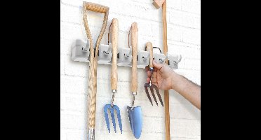 Wandgemonteerde Gereedschapshouder – Voor 5 Stelen en 6 Ophanghaken – Geschikt voor Binnen- en Buitengebruik