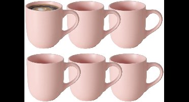 Boltze Koffiemokken Paris - 6x stuks - Keramiek - pastel roze - 300 ml - 8 x 10 cm