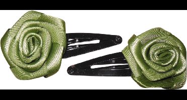 2 roosjes klein met klik-klak haarspeldje kaki groen