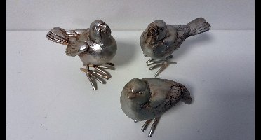 Vogels - 3 set - Beeld - Decoratie - Musjes - Polyresin - Zilver - Sfeervol