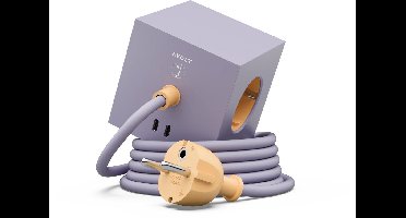 Avolt - Square 1 - Design stekkerdoos met USB-C - kable 1.8m - Bauhaus Lavender glow