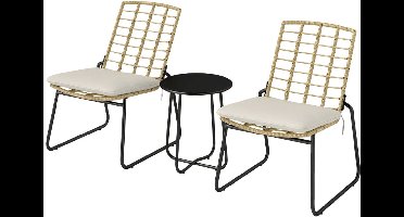 3-Delige Rattan Tuinset – Balkonset – Loungeset – Buitenmeubels – Tuinmeubelen – Weerbestendig Rattan – Inklapbare Stapelstoelen – Beige
