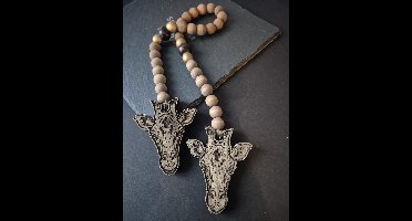 Eviva Home Deco Tafelketting 'Giraffe Wood' - Houten Kralenketting - Naturel & Goud - Safari Woondecoratie