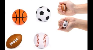 Mini stressballen - vier stuks - voetbal - honkbal - baseball - American football - 4 cm