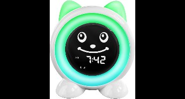 RVV® Slaapwekker - Kinderwekker - Digitale Wekker - Nachtlampje - Digitaal, Wit ‎11cm x 4cm x 13cm