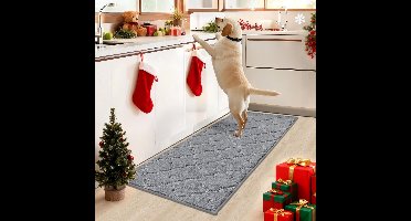 Keukenloper - Keukenmat - Keuken Vloerkleed - Wasbaar -Grijs