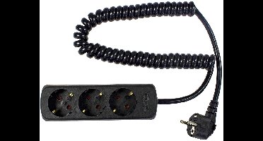 Stekkerdoos met 3 contacten met spiraalkabel / zwart - 2,5 meter