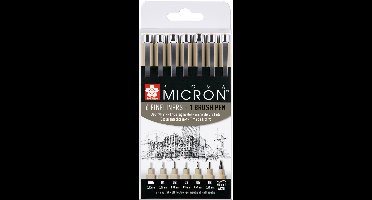 Fineliner sakura pigma micron ass + brushpen zw | 6 stuks