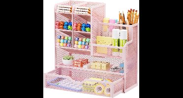bureau organizer - Mesh - Stationaire Organizer - Multifunctionele - Stationery - Metaal - Lichtgewicht - Gepoedercoat - 27D x 23B x 10H centimeter - Rechthoekig - Kleur : Roze