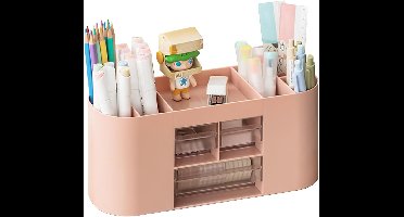 bureau organizer - 10 vakken - grote capaciteit - dubbellaagse transparante lade - Kunststof - Verstelbaar - 26D x 9,5B x 10,5H centimeter - Kleur : roze