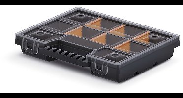 Kistenberg Sorteerbox/vakjes koffer - spijkers/schroeven/kleine spullen - 10 vaks - kunststof - zwart - 195x155x35 mm