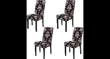 Stoelhoezen-Stoelbeschermers-set van 4-zwart-bloemen-c
