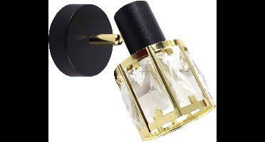 DUNBAR - Plafond Spot - 1 x E14 Fitting - 1 spotjes op plafondplaat - Modern - Zwart / goud- Glas - excl. lichtbron - Plafondspot voor woonkamer, slaapkamer of keuken.