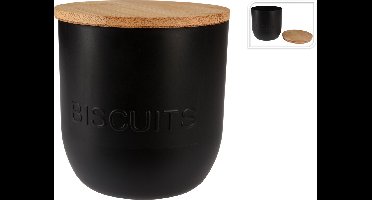 Voorraaddoos Biscuits 1700ml – Zwart met Bamboe Deksel – Luchtdichte Koekjestrommel – Ø15 cm