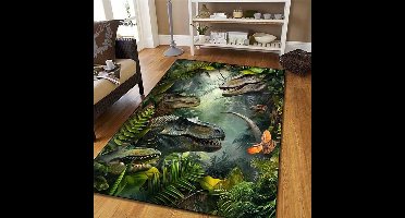 Vloerkleed Dinosaurussen - Dino - T-Rex & Stegosaurus - speelkleed - antislip - tapijt - keukenkleed - salontafel kleed - woonkamer - slaapkamer - 80 x 120 cm
