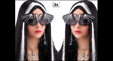 2x Bril Vleermuis zwart - Griezel horror Halloween zwart vleermuizen thema feest carnaval