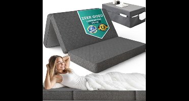 Slaapbank voor 2-140 x 200 x 14 cm, logeerbed, inklapbaar, test zeer goed, vouwmatras, medium hard H3, gastenmatras, inklapbaar, Öko-Tex-standaard, vloermatras, donkergrijs, dubbele matras, 140 cm