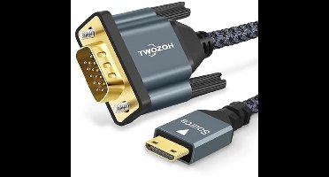 Mini HDMI naar VGA Kabel 1M - Vergulde Gevlochten Mannelijk naar Mannelijk voor Ultrabooks, Notebooks, Tablets, Camera's en Camcorders