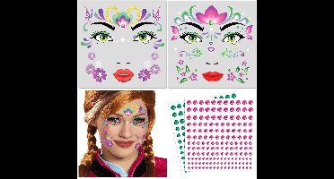 Gezichtstatoo Frozen Anna-kostuum, ijskoningin, meisjes, tijdelijke tatoeages, carnaval, kostuum, feestaccessoires, thema, glitterstenen, gezicht, prinses Anna, make-up, carnaval, Frozen Anna