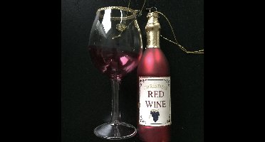 Kersthangerset ( Glazen )Red Wine  fles met glas 12 cm