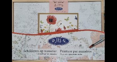 Schilderen op nummer rood canvas 20x30 cm Janneke Brinkman bloemen en vlinders - inclusief 15 kleuren verf en 2 penselen