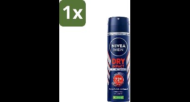 1 x Nivea - Men - Deo Spray - Dry Impact - 48 Uur Lang Werkend - 150 ml - 48 Uur Anti-transpirant - Deodorant Spray - Mannelijke Geur - Droge Huid - Frisheid