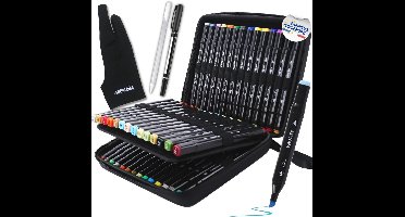 ABBICREA 40 alcoholstiften met dubbele punt, tekenset met tas, 2 liners en 1 kunstenaarshandschoen gratis, kleuren voor volwassenen, kinderen, beginners, professionals, permanente markers