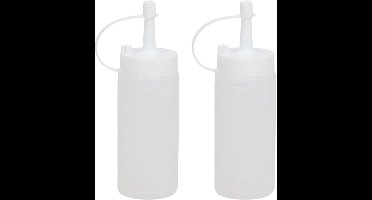 Gerimport Doseerfles/sausfles transparant - 2x - met schenktuit - 146 ml - H13.50 - Pannenkoeken/poffertjes