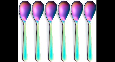 6 stuks - Lepels - lange koffielepelset – 304RVS – Dessertlepelset – 11,1 cm – IJslepel – Theelepel – Suikerlepel – Levendige kleuren