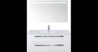 Seville Badmeubelset 120 cm - 2 Laden Wit Hoogglans - Wastafel Enjoy Enkel met Sence Spiegel