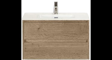 Dante Badmeubelset 80 cm - Natuur Eiken - Keramische Wastafel Wit Cover