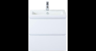 Vogue Badmeubelset 60 cm - Greeplijst in Kleur - Wit Hoogglans - Keramische Wastafel Wit 1 Kraangat