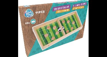 Eddy Toys Slingerschot Voetbalspel 11 Stuks - Tafelspel voor 2 Spelers - Houten Speelbord met 10 Schijfjes - Snel Actiespel voor Kinderen en Volwassenen - Fling Shot Voetbalspel - 34x12x2cm