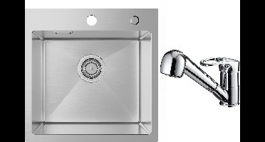 SOFETIY MAX Spoelbak Keuken 45x45CM - Met keukenkraan met uittrekbare uitloop - Spoelbak Met Kraangat - Spoelbakken Keuken - Gootsteen RVS