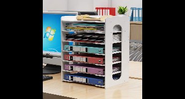Bureau-organizer - 7 planken- PVC - Thuiskantoor - eiken - A4 papierhouder - 25,5D x 32,5B x 40H centimeter - Kleur : wit
