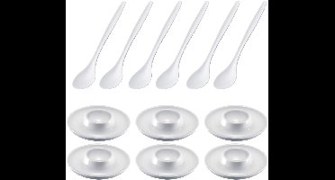 Westmark 6 eierdopjes, rond, ø10 cm + 6 eierlepels 14,5 cm, hoogwaardige kunststof, Punto, wit, 206222E6