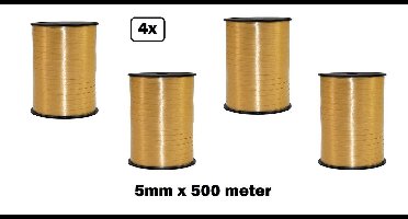 4x Krullint goud 5mm x 500m - Beschermlaag op de rol - Gouden Hollywood gala krullint kerst thema feest decoratie kado gold verjaardag