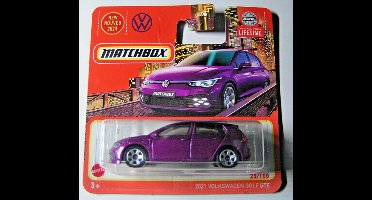 2021 VOLKSWAGEN VW GOLF GTE PURPLE MATCHBOX 1:64 25/100 METAL SHORT CARD 2024