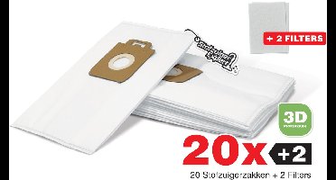 20x Stofzuigerzakken geschikt voor Nilfisk King / Extreme + 2 Filters - Duurzaam Karton Zonder Plastic - 3D Stofzakken + 2 Hygiëne filters - Premium kwaliteit - Multi lagen - Anti Allergie - Geschikt voor o.a. King, Extreme, Power en Elite Series