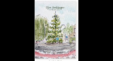Fijne feestdagen vanuit Boskoop, kerstboom op de rotonde (zijde) op wenskaart 10x15cm