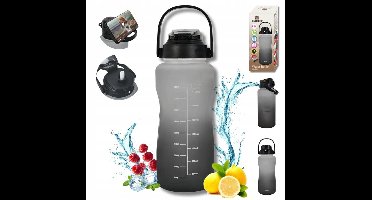 KINGHoff Waterfles 2L met Rietje & Veiligheidslock – BPA-vrij, Lekvrij, One Press Open - drinkfles -bidon