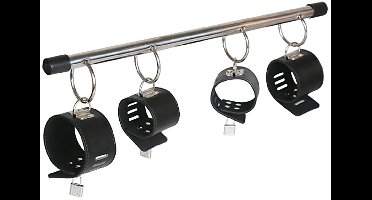 Oneay Metalen Spreidstang met Lederen Hand- en Enkelboeien - Verstelbaar Bed Fixatiesysteem voor Koppels - Seksmeubels & Accessoires - Zwart