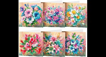 Diamond Paintings - Diamond Painting Kerstkaarten - Set van 6 geschilderde bloemen met diamantschilderingen - Diamantschilderingskaarten en enveloppen - Het perfecte cadeau voor Kerstmis en de wintervakantie