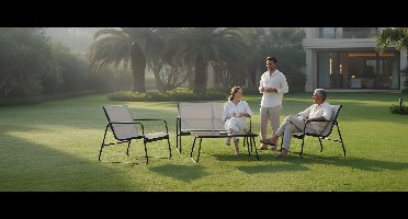 Tuinmeubelset 4-delig – Beige Textilene Loungeset met Tafel, Bank & 2 Stoelen – Stalen Frame – Weerbestendig – 113×77×75 cm – Perfect voor Tuin, Balkon & Terras – Altameubel