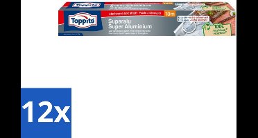 Toppits – Aluminiumfolie – Super Sterk – 10 m - Voordeelverpakking - 12 stuks