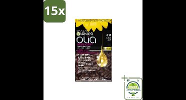 15 x Garnier - Olia 5.15 - Haarkleuring - Kastanje Lichtbruin - Zonder Ammoniak - 100% Grijsdekking - Grootverpakking - Permanente Haarkleuring - Haarkleur - Kastanje - Lichtbruin - Grijsdekking