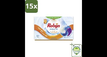 15 x Robijn - 3-in-1 Stralend Wit - Wascapsules - 15 Wasbeurten - Grootverpakking - Witte Was - Wascapsules - Wasmiddel - Vlekken Verwijderen - Frisse Geur