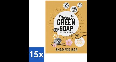 15 x Marcel's Green Soap - Shampoobar - Vanilla & Cherry Blossom - Versterkt & verzorgt - 90 gr - Shampoobar - Natuurlijke Shampoo - Sulfaatvrije Shampoo - Biologisch Afbreekbaar - Vegan Shampoo